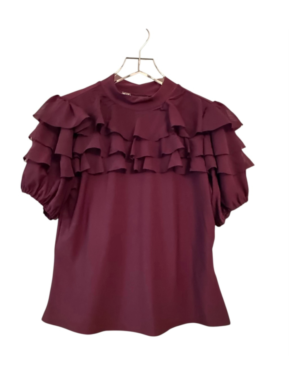 80 Park Burgundy Ruffle Blouse Size M NWT - Picture 4 of 12